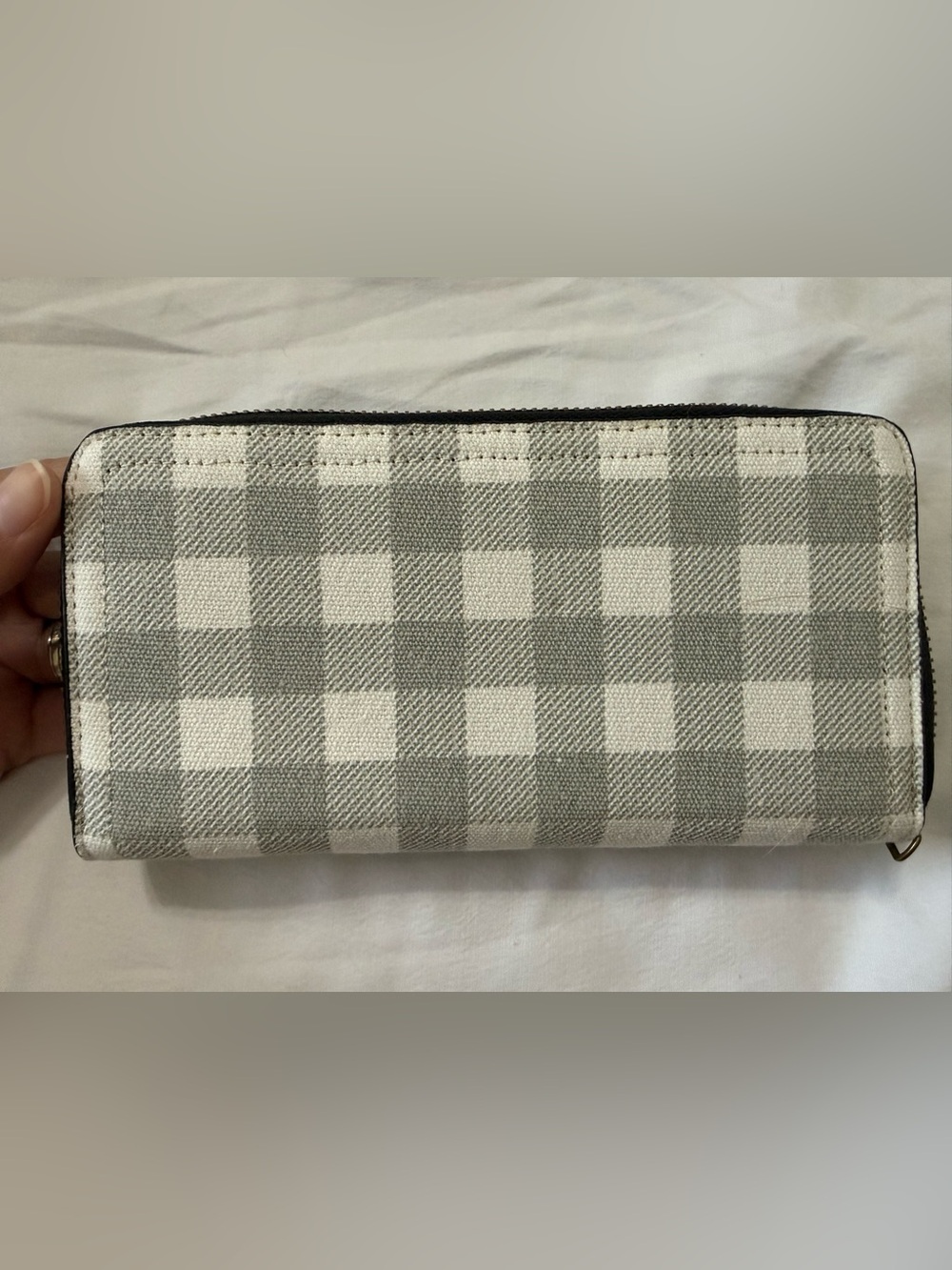 Neutral Gray & White Check Zip Wallet